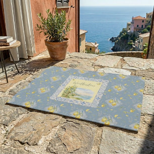 Custom Family Name Italian Watercolor Scenic Tile Doormat