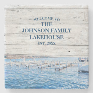 Custom Family Name Lake House Coaster