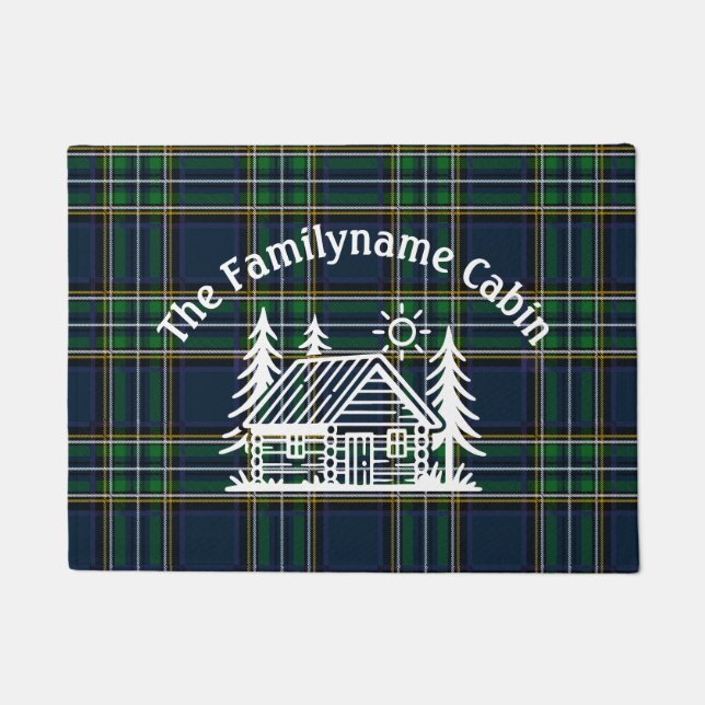 Custom Family Name Log Cabin Welcome Mat (Front)