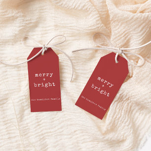 Custom Family Name Merry + Bright Christmas Gift Tags