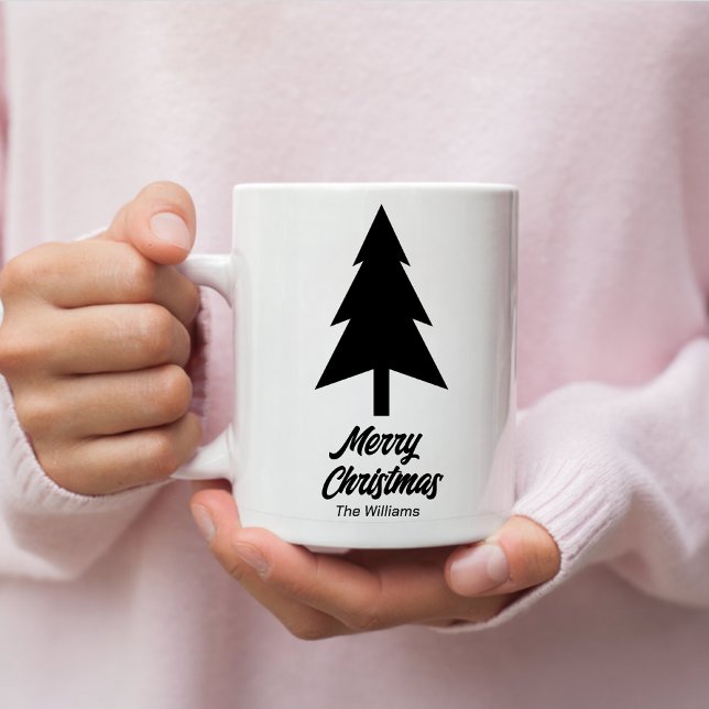 custom Family Name Merry Christmas Black White  Coffee Mug (Creator Uploaded)