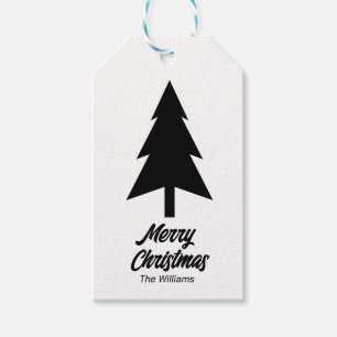 custom Family Name Merry Christmas Black White Gift Tags