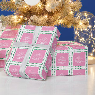 Custom Family Name Modern Pink & Green Christmas Wrapping Paper