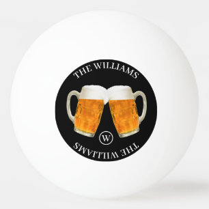 Custom Family Name & Monogram Beer themed black Ping Pong Ball