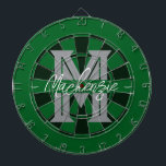 Custom Family Name Monogram Gray Dartboard<br><div class="desc">Gray background with monogram and family name in center of the board. Other colors available in the shop.</div>