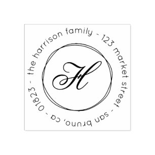 Custom Family Name Monogram Script Return Address Rubber Stamp