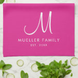 Custom Family Name Monogram Template Trendy Pink Tea Towel<br><div class="desc">Custom Upload Add Your Photo Design or Logo Text Elegant Modern Cute Monogram Initial Name / Family Name Template Trendy Pink Kitchen Towel.</div>