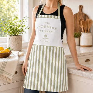 Custom Family Name Nautical Coastal Striped Apron