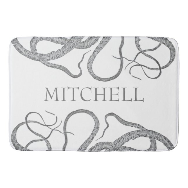 Custom family name nautical octopus kraken II Bath Mat (Front)