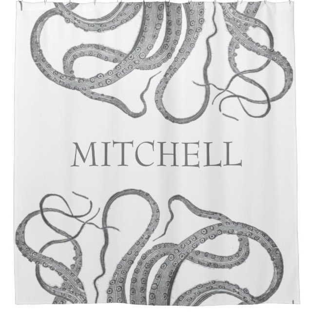 Custom family name nautical octopus kraken shower curtain (Front)