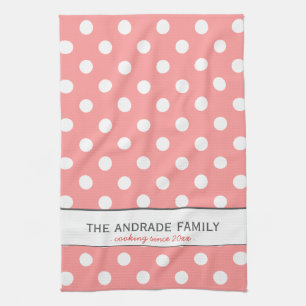 Custom Family Name on Pink Polka Dot Kitchen Towel