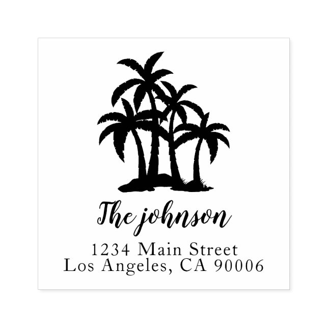 Custom Family Name Palm Trees Return Address Rubber Stamp (Imprint)