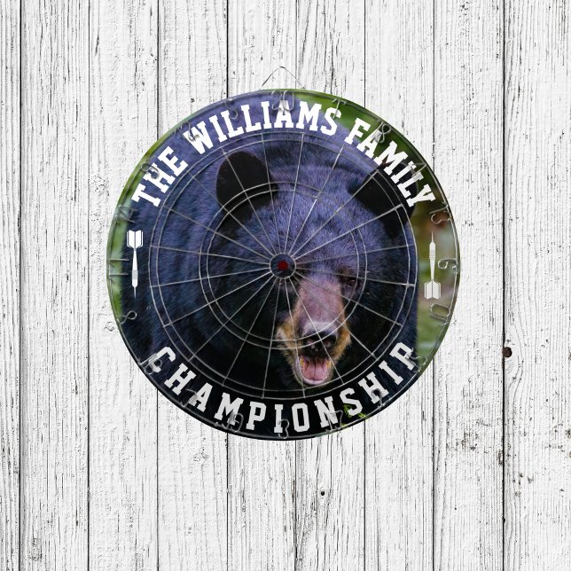 Custom Family Name Personalised Black Bear Photo Dartboard (Creator Uploaded)