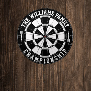 Custom Family Name Personalised Black White Dartboard