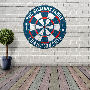 Custom Family Name Personalised Blue Red Dartboard