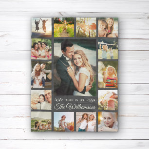 Custom Family Name Photo Collage Modern Gift Grey Fleece Blanket