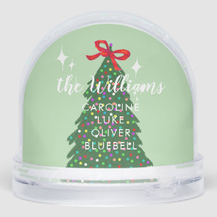 Custom Family Name Pink Christmas Tree Snowglobe