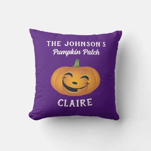 Custom Family Name Pumpkin Patch Cute Halloween Cushion (Front)