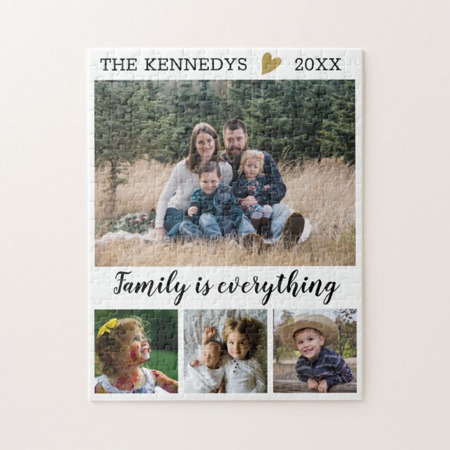 Custom Family Name Quote 4 Photo Collage Jigsaw Puzzle (Vertical)