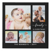 Custom Family Name Quote 5 Photo Collage Black Faux Canvas Print (Front)