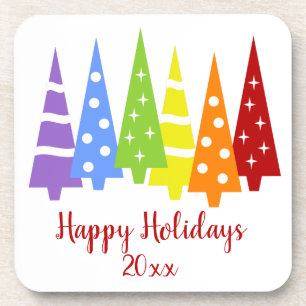 Custom Family Name Rainbow Christmas Coaster