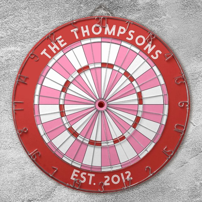 Custom Family Name Red Pink Dartboard (A fun red and pink dartboard. Personalize it with your name. A fun gift for Valentines Day, )