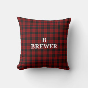 Custom Family Name Red Tartan Cushion