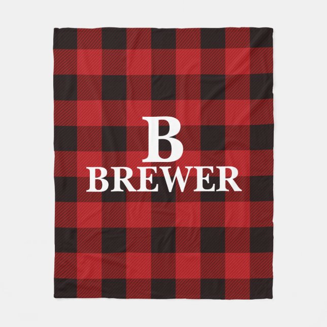 Custom Family Name Red Tartan Fleece Blanket (Front)