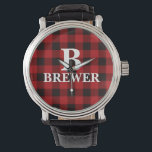 Custom Family Name Red Tartan Watch<br><div class="desc">This design features a red and black tartan pattern along with a monogram in the centre of the watch. You can personalise this item with your initial and family's last name by using the custom template.</div>