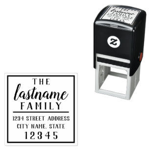 Custom Family Name & Return Address - calligraphy Self-inking Stamp