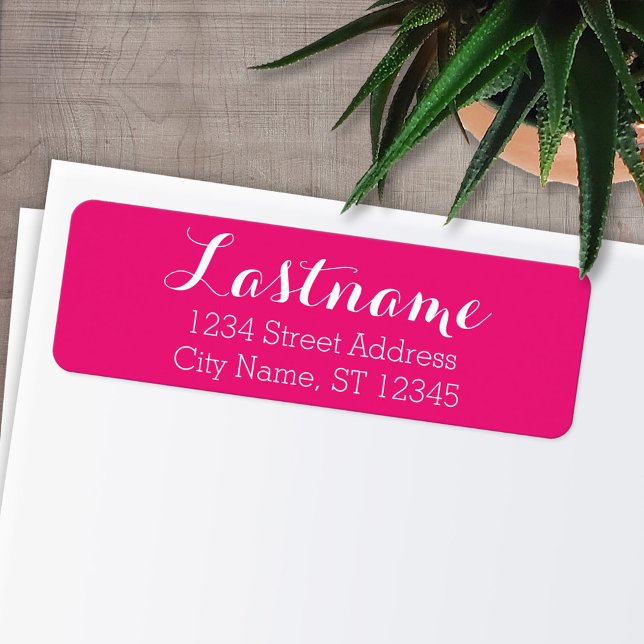 Custom Family Name Return Address Whimsy Hot Pink (Personalized Return Address Labels)