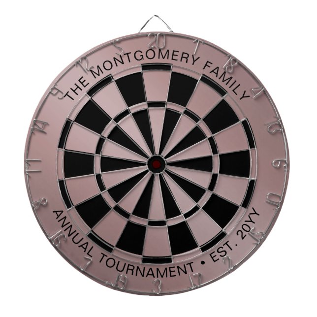 Custom Family Name Rose Gold Black Personalised Dartboard (Front)