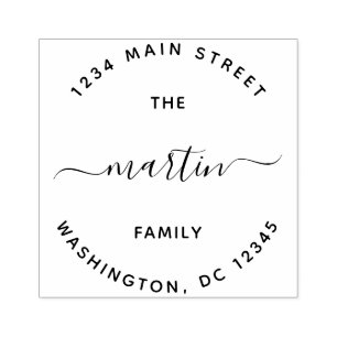 Custom Family Name Round Return Address Rubber Stamp