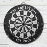 Custom Family Name Rustic Black White Dartboard<br><div class="desc">Personalise this rustic black and white dartboard with your family name and established date. Designed for you by Blackberry Boulevard.</div>