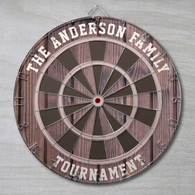 Custom Family Name Rustic Wood Look Dartboard (Creator Uploaded)