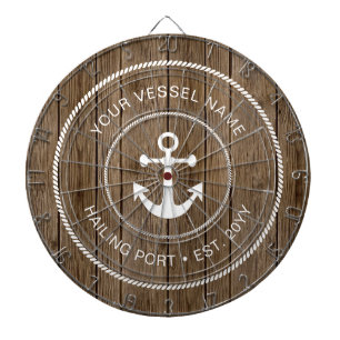 Custom Family Name Rustic Wood Nautical Anchor Dartboard