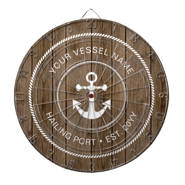 Custom Family Name Rustic Wood Nautical Anchor Dartboard (Front)