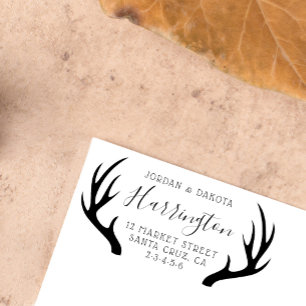 Custom Family Name Script & Antlers Return Address Rubber Stamp