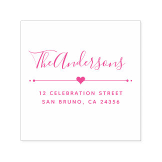 Custom Family Name Script & Return Address Fuchsia Self-inking Stamp