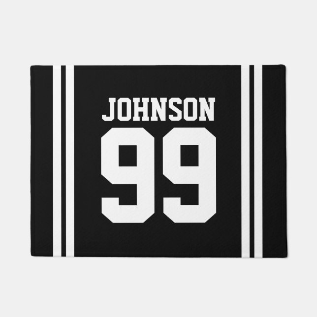 Custom family name sports jersey number small doormat (Front)