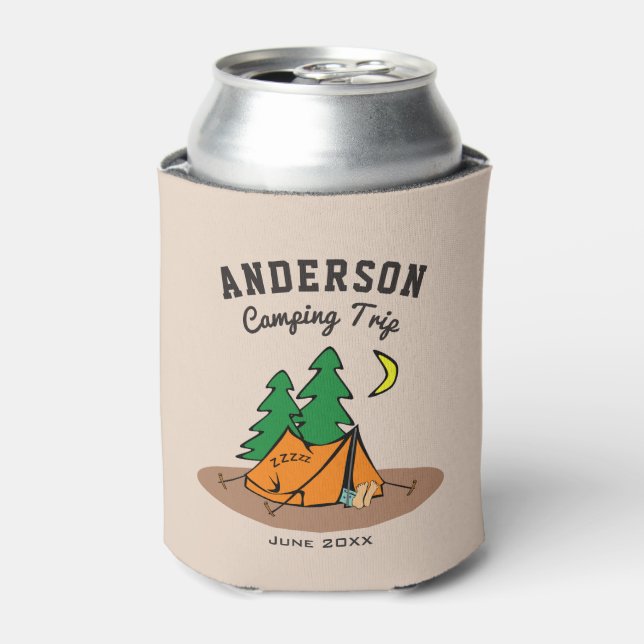 Custom Family Name Summer Vacation Camping Trip Can Cooler (Can Front)