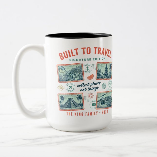 Custom Family Name Vacation Two-Tone Coffee Mug (Left)