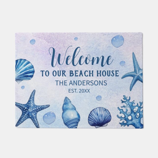 Custom Family Name Welcome to Our Beach House   Doormat (Front)