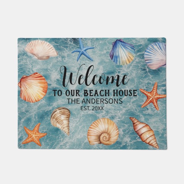 Custom Family Name Welcome to Our Beach House    Doormat (Front)