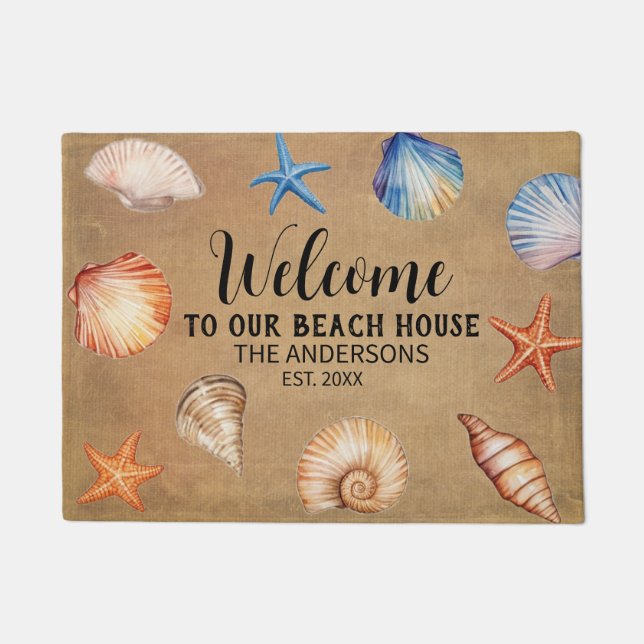 Custom Family Name Welcome to Our Beach House    Doormat (Front)