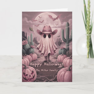 Custom Family Name Western Pink Ghost Cowboy Card