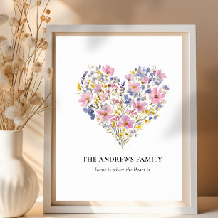 Custom Family Name Wildflower Heart Poster