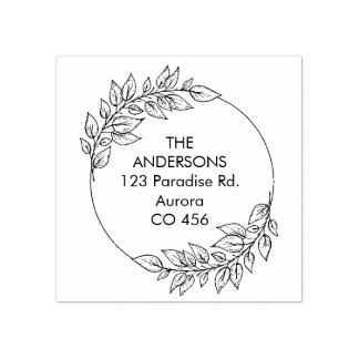 Custom Family Name with Foliage Rubber Stamp