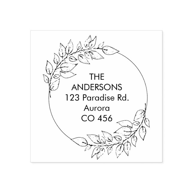 Custom Family Name with Foliage Rubber Stamp (Imprint)