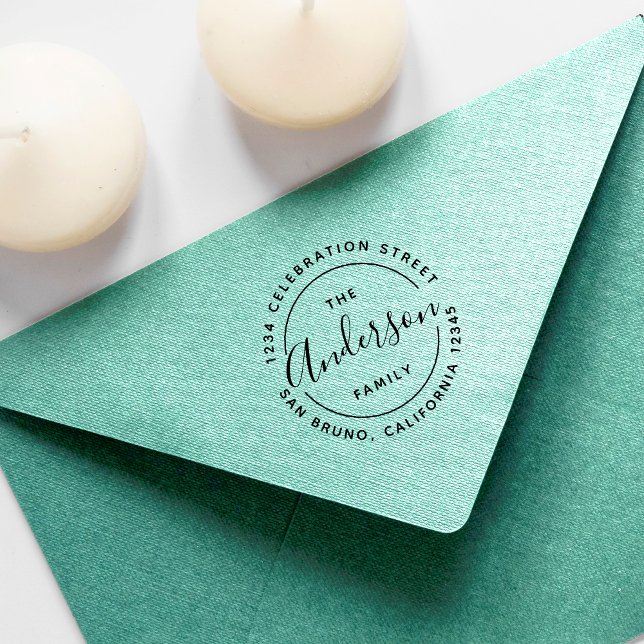 Custom Family Name Wooden Return Address Rubber Stamp (Creator Uploaded)